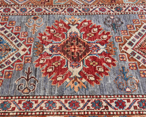 3x5 Gray Rust Kazak Afghan Hand Knotted Geometric Wool Area Rug